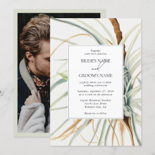 Watercolor Neutralt Boho Botanical Photo Bröllop Inbjudningar