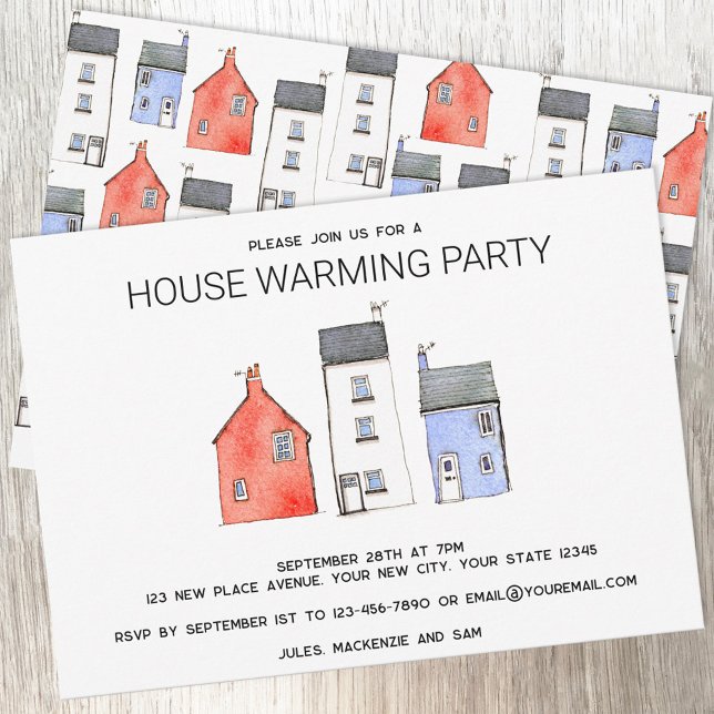 Watercolor New Home House Warming Party Inbjudningar (Housewarming party watercolor house art moving new home invitation or announcement)