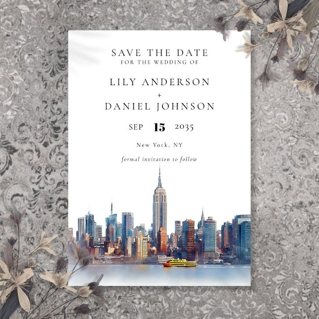 Watercolor New York City Destination Wedding Spara Datumet (Watercolor New York City Destination Wedding Save The Date
)