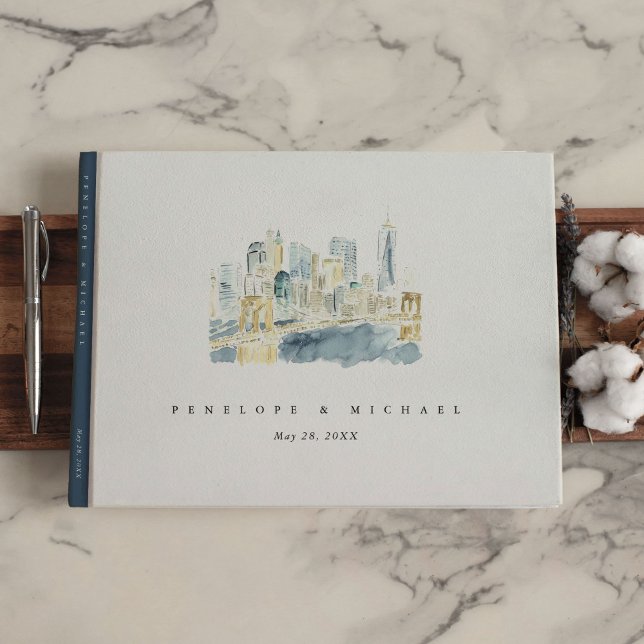 Watercolor New York City Skyline Bröllop Gästböcker (Watercolor New York City Skyline Wedding Guest Book)