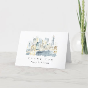 Watercolor New York City Skyline Bröllop Tack Kort