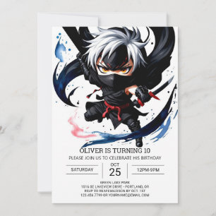 Watercolor Ninja Äventyr Birthday Inbjudningar