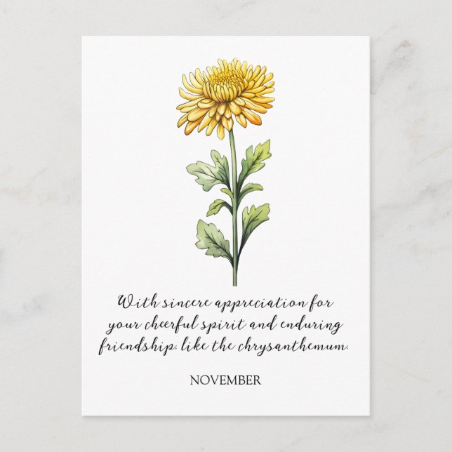 WATERCOLOR NOVEMBER CHRYSANTHEMUM BIRTH FLOWER VYKORT (Framsida)