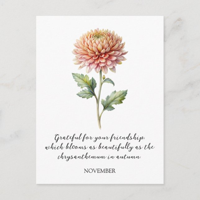 WATERCOLOR NOVEMBER CHRYSANTHEMUM BIRTH FLOWER VYKORT (Framsida)