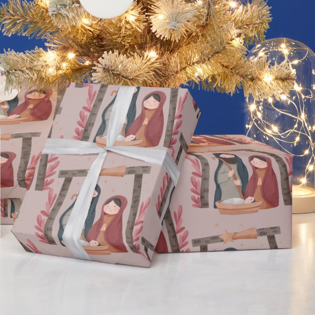 Watercolor Ntivity Christian Jesus Jul Presentpapper (Helgdagar)