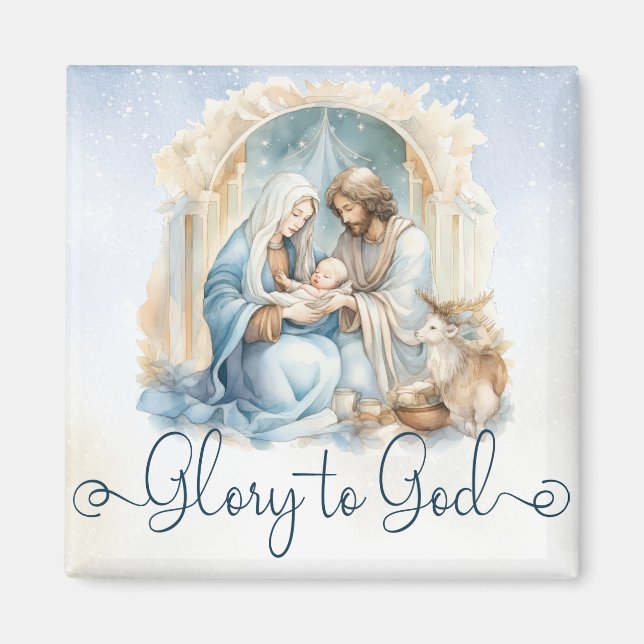 Watercolor Ntivity Scene Glory till God jul Magnet (Framsidan)