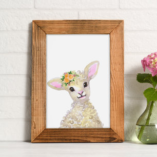 Watercolor Nursery Woodland Farm Baby Blommigt Poster