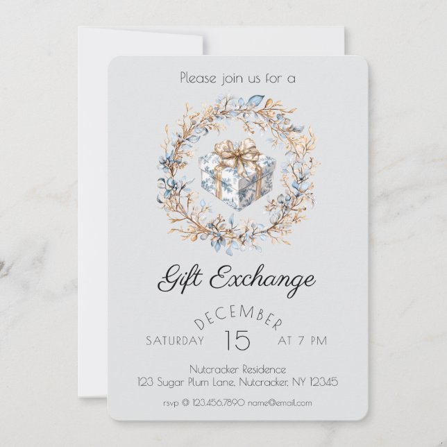 Watercolor Nutcracker Gift Exchange Party Inbjudningar (Framsida)