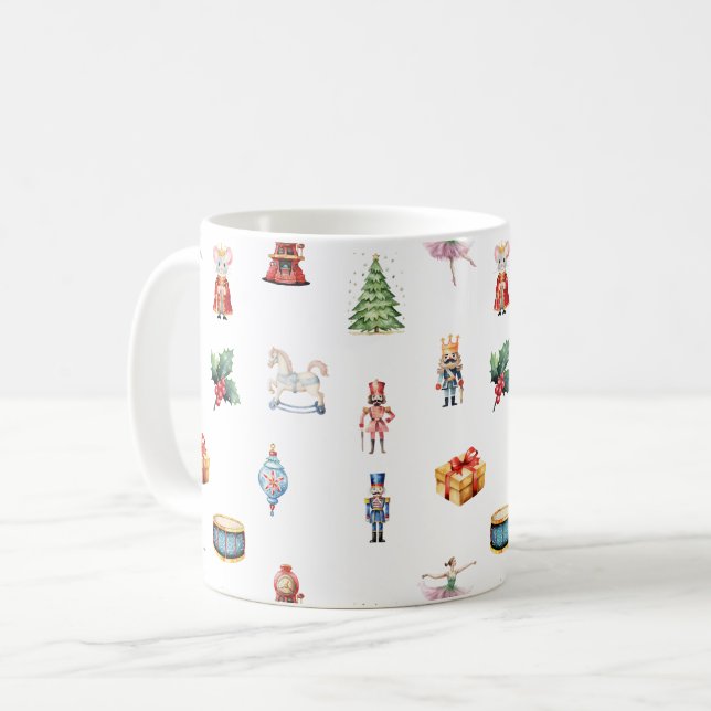 Watercolor Nutcracker Mönster Kaffemugg (Framsida vänster)