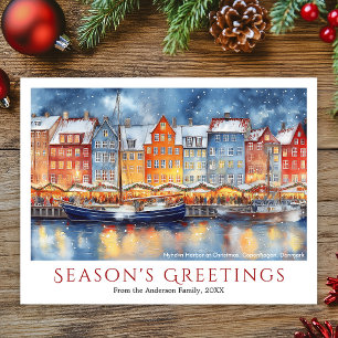 Watercolor Nyhavn, julresa i Köpenhamn Helg Vykort