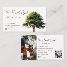 Watercolor Oak Tree Elegant Script Photo QR Code Visitkort