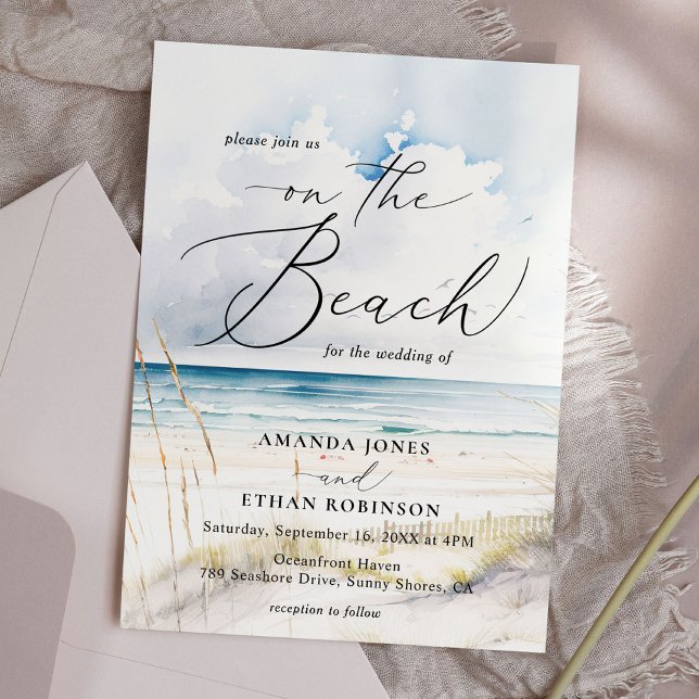 Watercolor Ocean Beach Destination Wedding Inbjudningar (Skapare uppladdad)