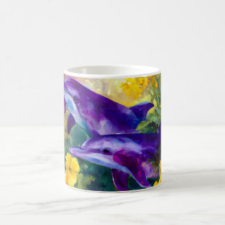 Watercolor Ocean Dolphins Tropical Flowers Kaffemugg