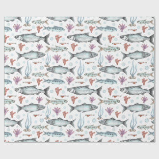 Watercolor Ocean Fish, Coral and Seaweed  Presentpapper