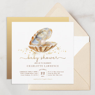Watercolor Ocean Liten Pärl Baby Shower Inbjudningar
