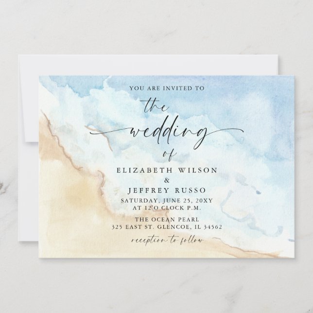 Watercolor Ocean Sea Summer Beach Wedding Inbjudningar (Framsida)