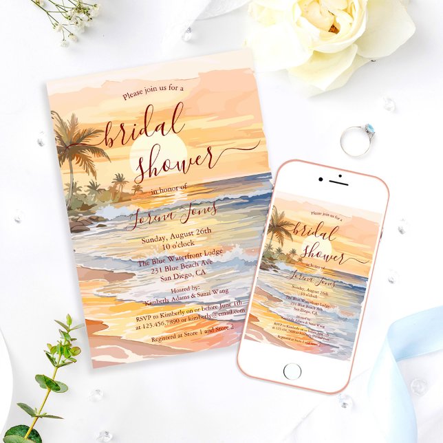 Watercolor Ocean Seaside Beach Bridal Shower Inbjudningar (Skapare uppladdad)