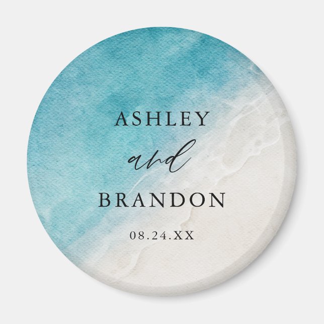 Watercolor Ocean Summer Beach Wedand Party Magnet (Framsidan)