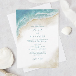 Watercolor Ocean Wave Beach Wedding Inbjudningar
