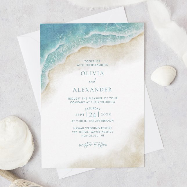 Watercolor Ocean Wave Beach Wedding Inbjudningar (Skapare uppladdad)