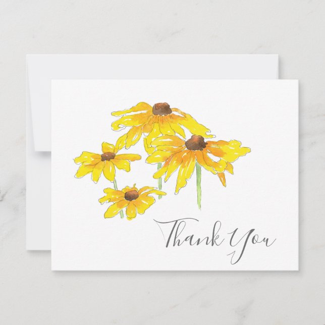 Watercolor och Pen Black Eyed Susan Tack You Card (Framsida)