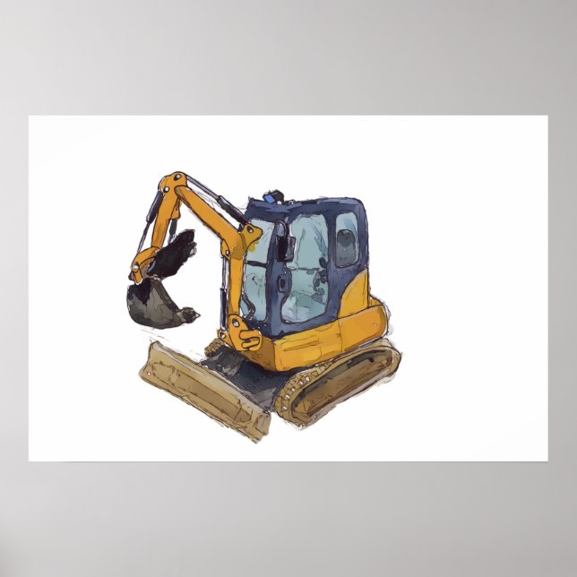 Watercolor of a little backhoe poster (Framsidan)