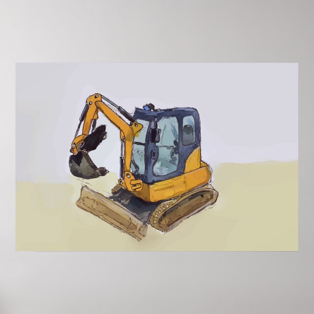 Watercolor of a little backhoe poster (Framsidan)