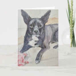 Watercolor of black dog on folded Greeting Card Kort