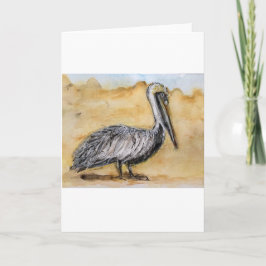 Watercolor of Pelican on Folded Greeting Card Kort