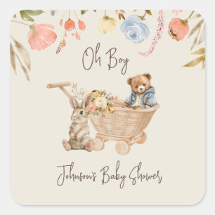 Watercolor Oh Boy Boho Nursery Baby Shower Fyrkantigt Klistermärke