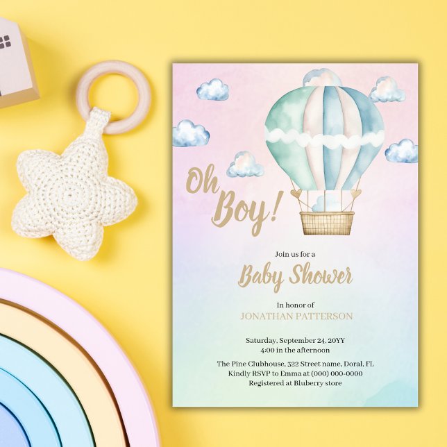 Watercolor Oh Boy Clouds Baby Shower Inbjudningar (Skapare uppladdad)