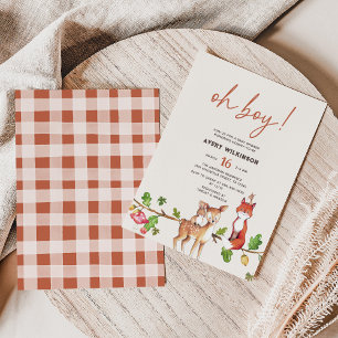 Watercolor Oh Boy Woodland Baby Shower Inbjudningar