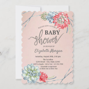 Watercolor Öken Röda Sukkulenter Baby Shower Inbjudningar