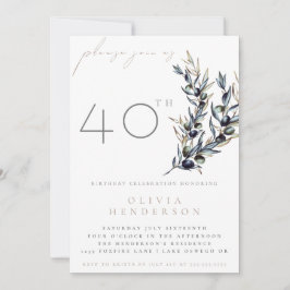 Watercolor Olive Branch Adult Birthday Invitation Inbjudningar