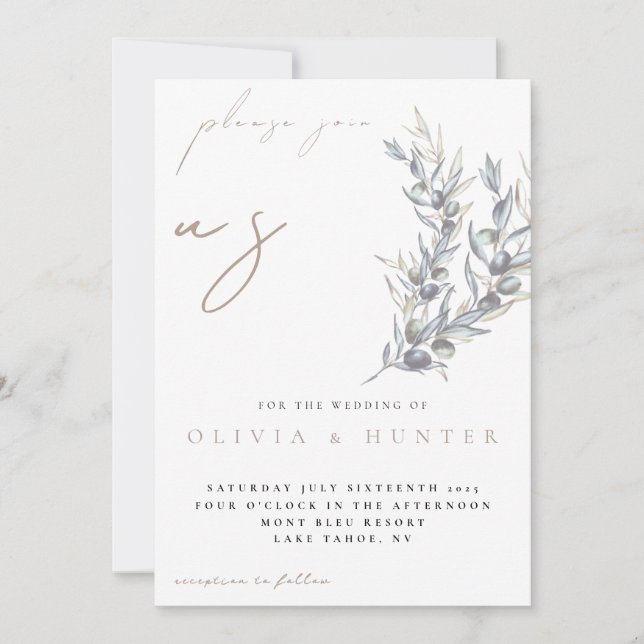 Watercolor Olive Branch Photo Wedding Invitation Inbjudningar (Framsida)