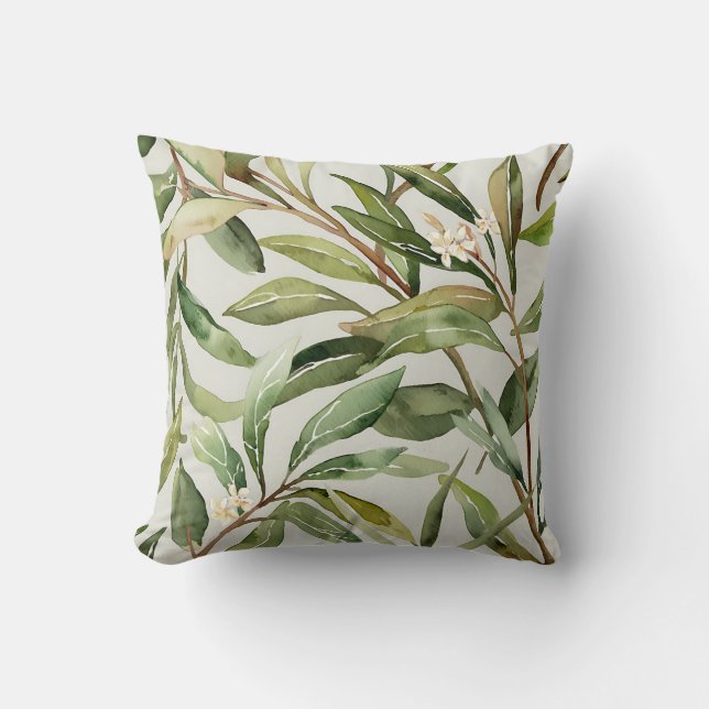 Watercolor Olive Branches Botanical Kudde (Framsida)