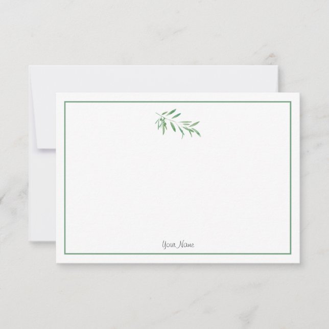 Watercolor Olive Gren Anteckningskort (Framsida)