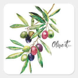 Watercolor Olive Gren Fyrkantigt Klistermärke