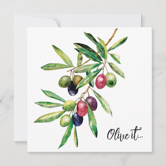 Watercolor Olive Gren Inbjudningar (Framsida)