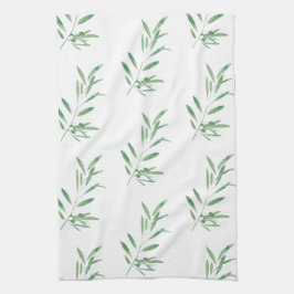 Watercolor Olive Gren Mönster Kökshandduk