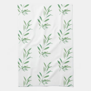 Watercolor Olive Gren Mönster Kökshandduk