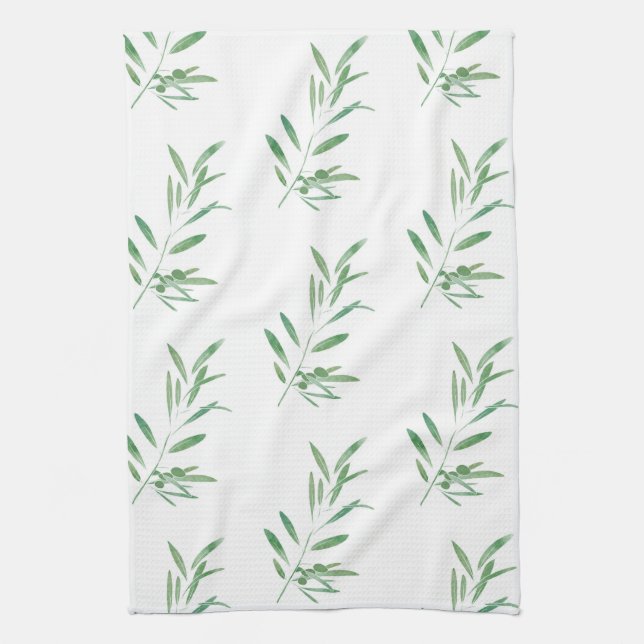 Watercolor Olive Gren Mönster Kökshandduk (Vertikal)