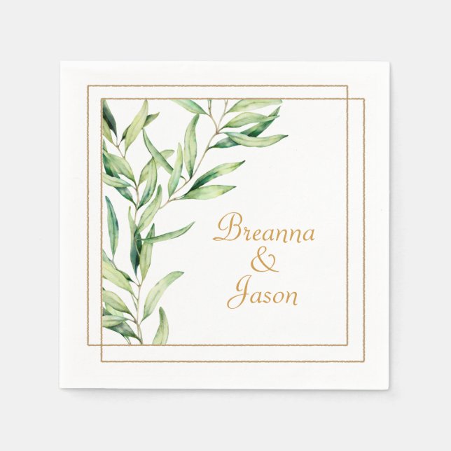 Watercolor Olive Gren Pappersservett (Framsidan)