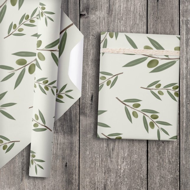 Watercolor Olive Gren Presentpapper (Watercolor Olive Branch Wrapping Paper)