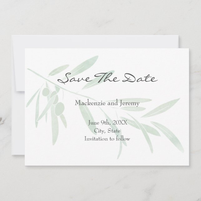 Watercolor Olive Gren Spara Datumet (Framsida)