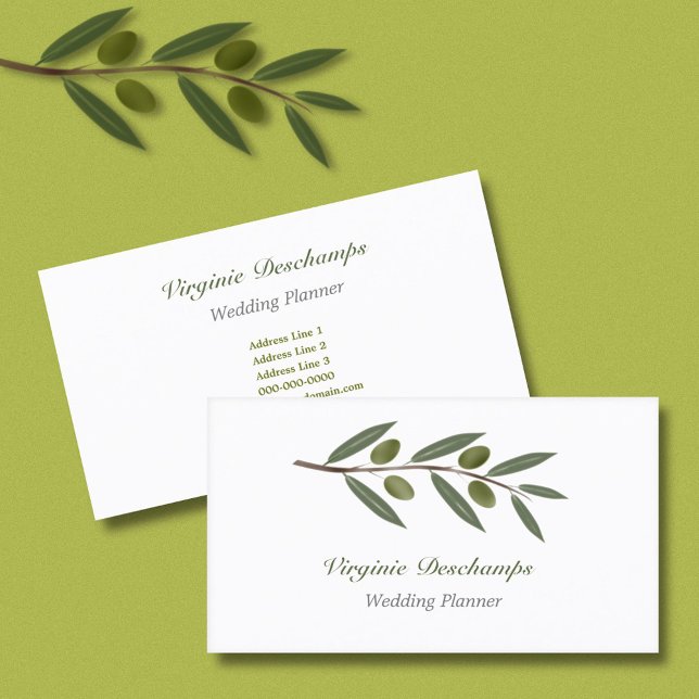 Watercolor Olive Gren Visitkort (Watercolor Olive Branch Business Card)