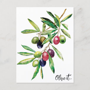 Watercolor Olive Gren Vykort