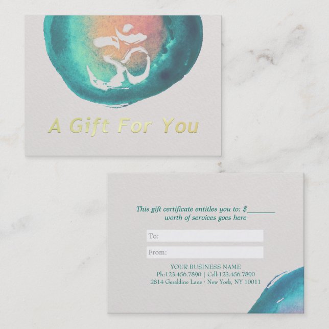 Watercolor OM YOGA Instructions Gift Certificate Rabattkort (Fram/baksida)
