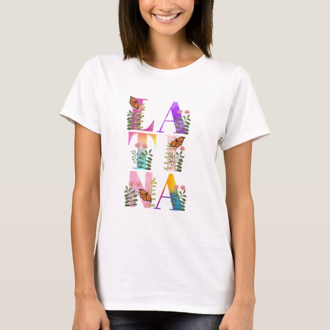 Watercolor Ombre Latina Text Female T Shirt (Framsida)