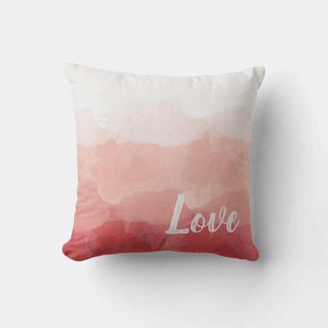 Watercolor Ombre Red och Rosa Gradient Kärlek Kudde (Framsida)